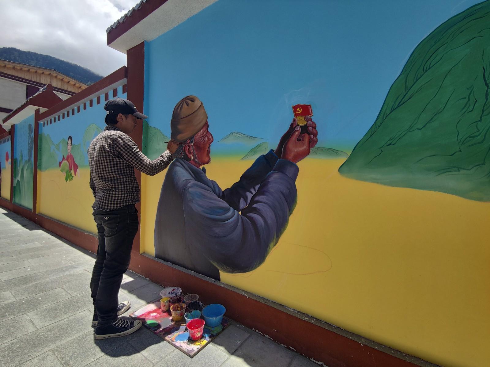 彩绘文化墙 红心永向党